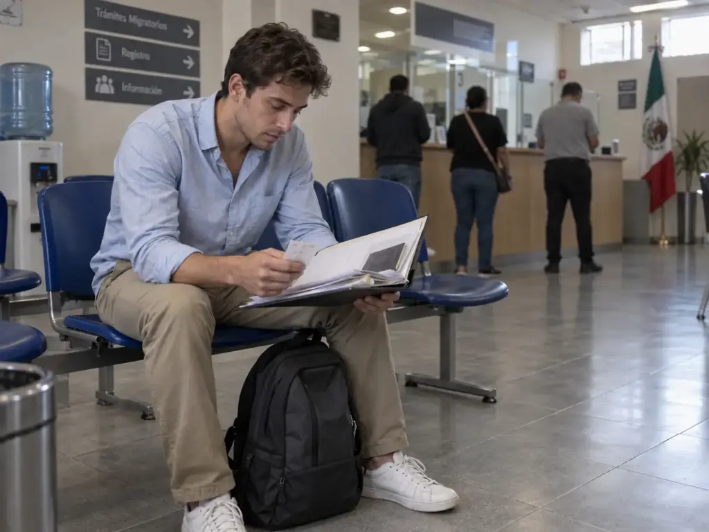 Estudiante extranjero esperando su trámite de residencia temporal estudiante en el INM