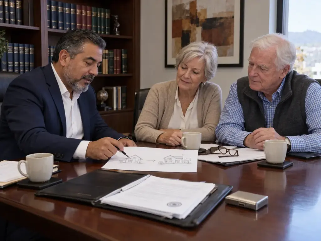 ¿Declaración Anual SAT para Extranjeros? Quién Debe y Cuándo 1 Abogado migratorio explica residencia fiscal a una pareja canadiense de jubilados en un despacho de Querétaro
