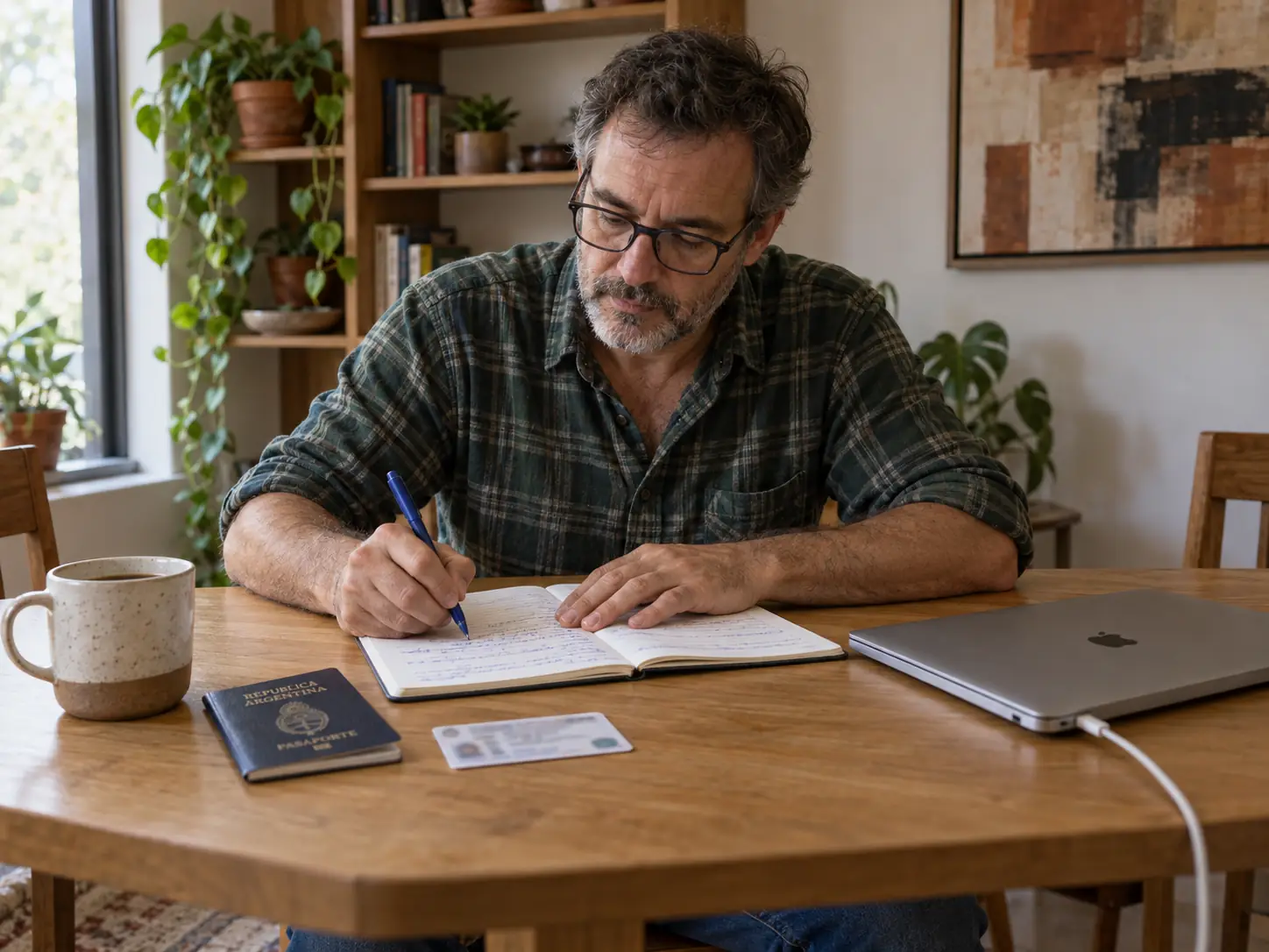 Arraigo en Querétaro Paso a Paso, Cuál Vía Te Toca 1 Hombre argentino leyendo en casa en Querétaro sobre la regularización por arraigo antes de elegir su vía