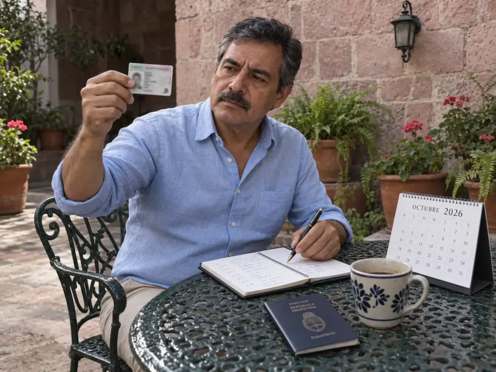 Hombre revisando la vigencia de su tarjeta de residente antes de pedir la carta de naturalización en Querétaro