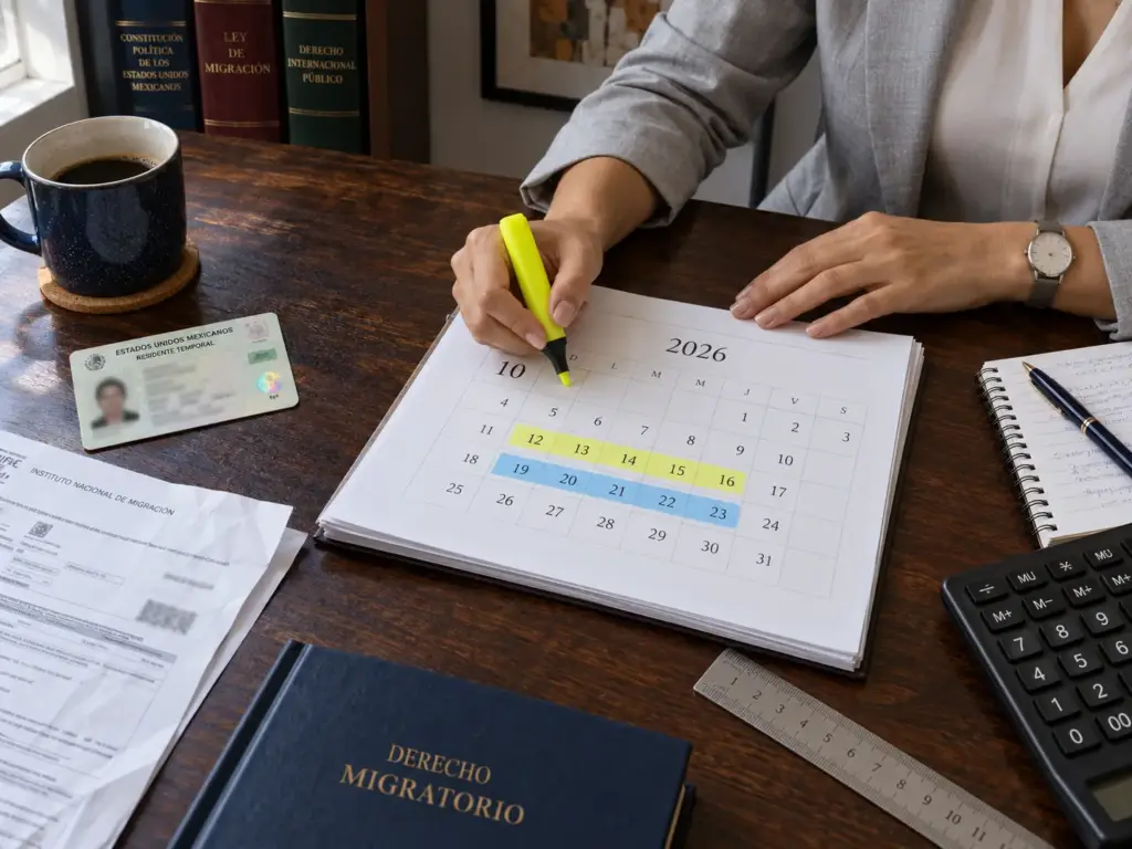 Salir de México y Reentrar vs Regularizar Dentro del País 3 Manos de abogada marcando en un calendario los plazos para salir de México y reentrar o regularizar dentro del país