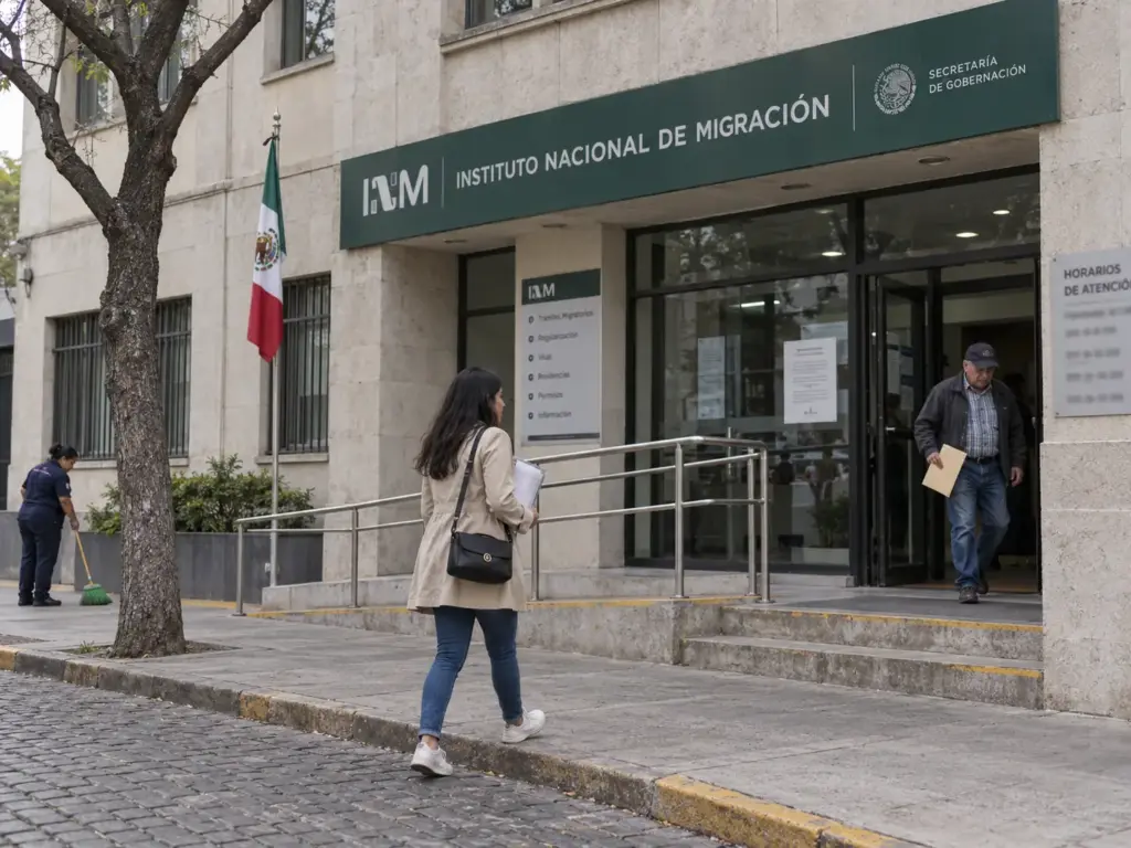 ¿Cuándo Procede el Amparo contra un Acto del INM? 2 Entrada de un edificio gubernamental mexicano de atención migratoria con letras institucionales del INM