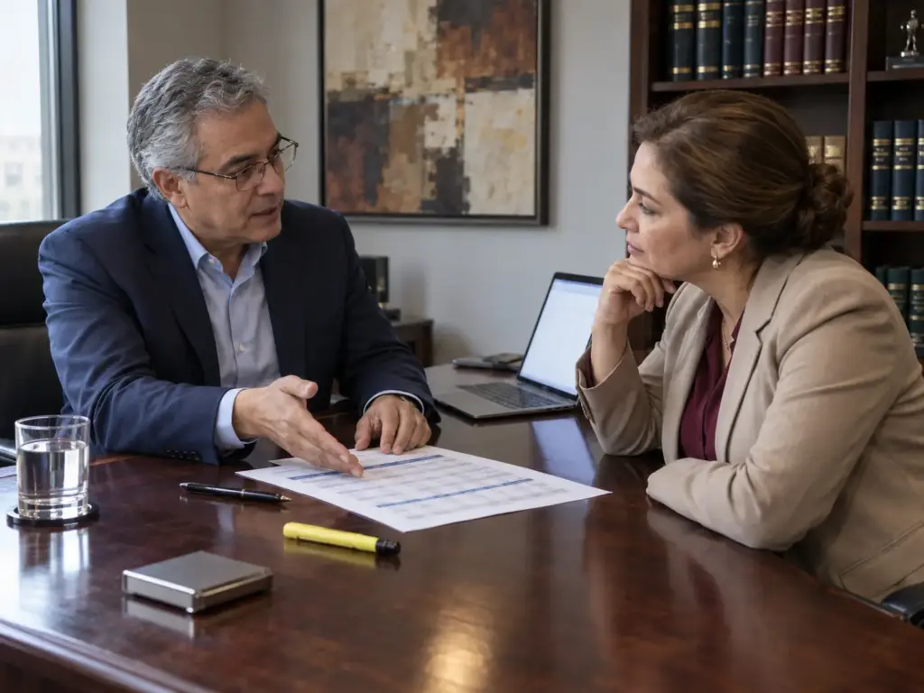 5 Errores al Tramitar la CIE por Primera Vez en Tu Empresa 6 Abogado migratorio y empresaria revisan la plantilla de personal de su empresa antes de contratar a un extranjero
