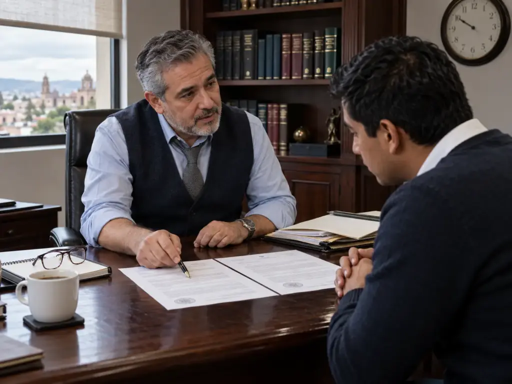 Qué Hacer si te Detienen en México con FMM Vencida 4 Abogado migratorio muestra a un cliente la diferencia entre retorno asistido y deportación antes de firmar en México