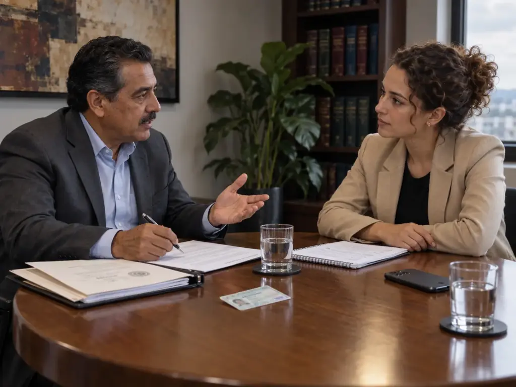 4 Errores al Calcular el Monto de la Visa por Inversión 2026 6 Abogado migratorio explicando a una empresaria brasileña la condición de residente temporal por inversión en Querétaro