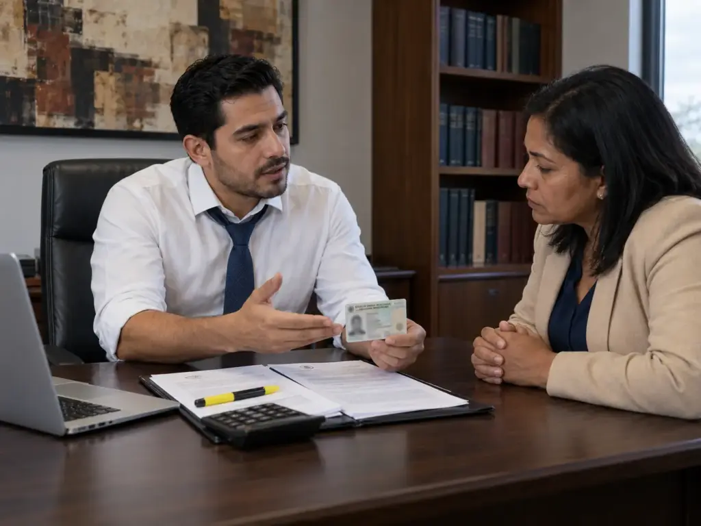 Abogado migratorio explica a una clienta hondureña por qué una tarjeta de residente vencida requiere regularización