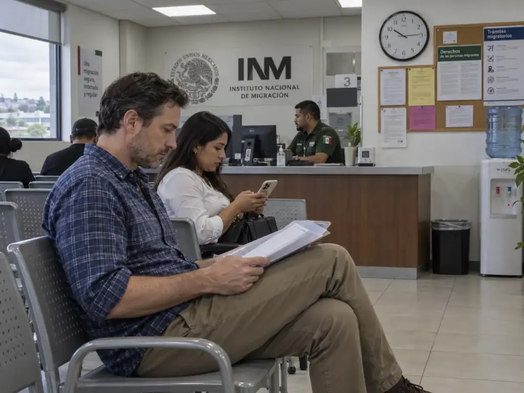 ¿Outsourcing de Extranjeros? Qué Cambió con la Reforma 6 Personas esperando su turno en la sala de atención de una oficina del INM en Querétaro