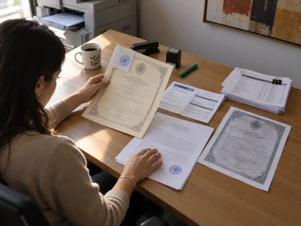 Cómo Armar la Carpeta de Evidencias para Acreditar Arraigo 7 Acta extranjera con apostilla y traducción por perito junto a copias listas para la carpeta ante el INM