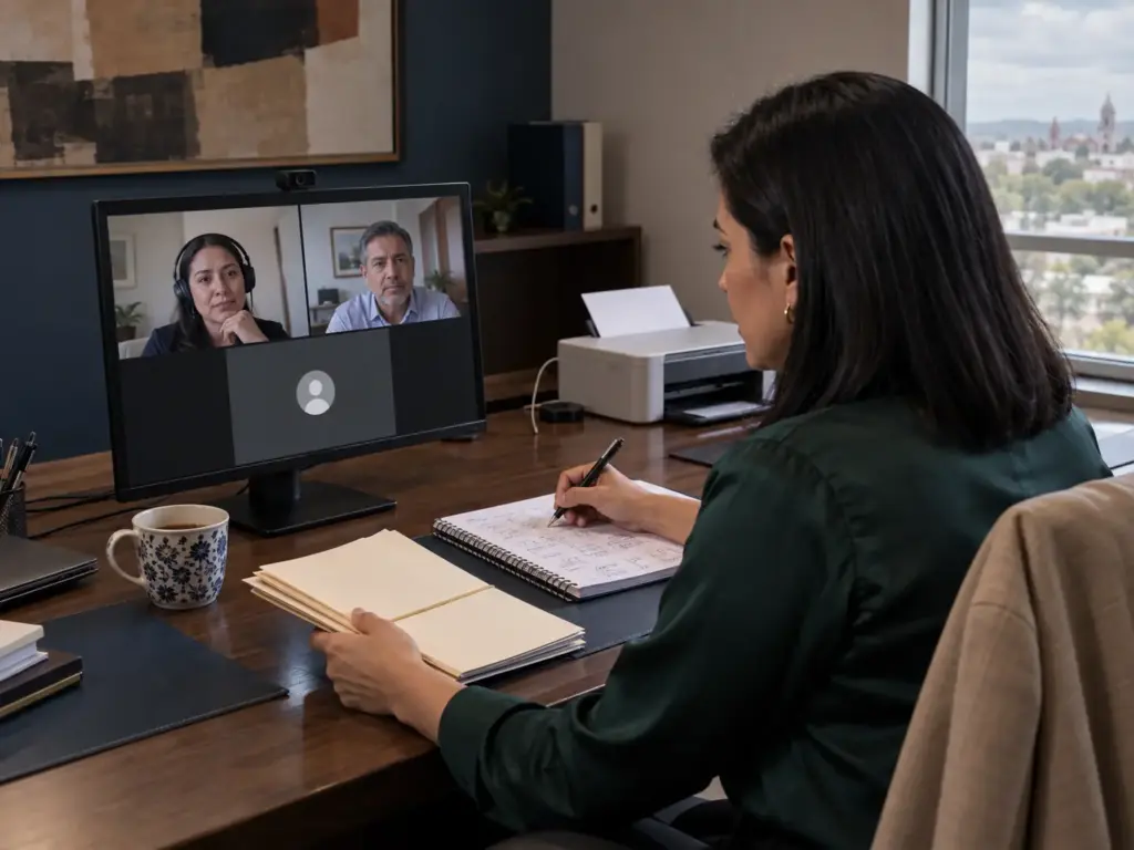 ¿Outsourcing de Extranjeros? Qué Cambió con la Reforma 7 Abogada migratoria en videollamada con la directora de Recursos Humanos para revisar al personal extranjero
