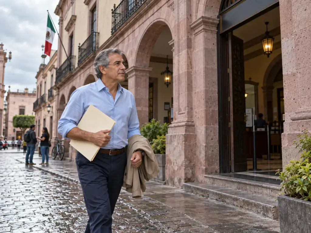 Sanciones por Contratar Extranjeros Sin CIE, Sin Mitos 9 Administrador de empresa llega con su carpeta de documentos a una oficina de trámites en Querétaro para regularizar la CIE